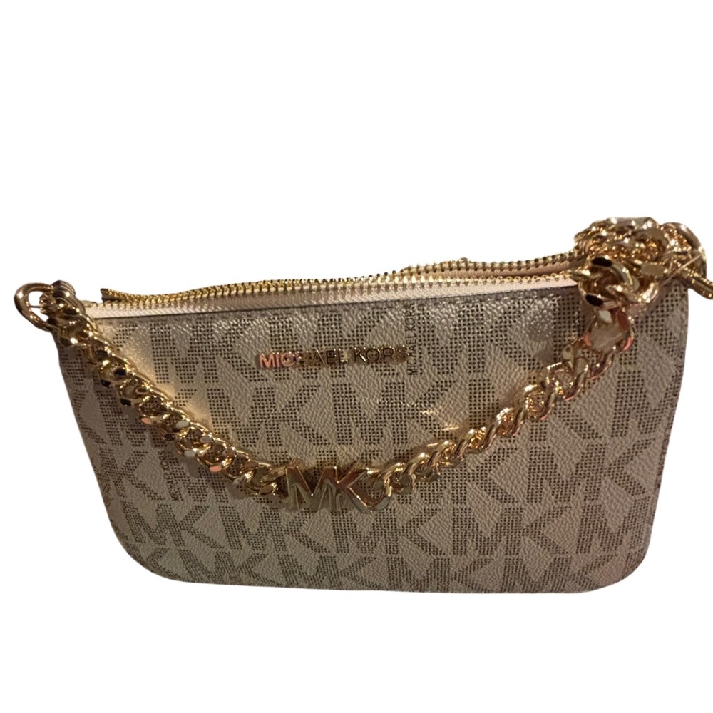 Michael Kors Beige and Gold Clutch jetset small chain pochette vainilla MSRP$198